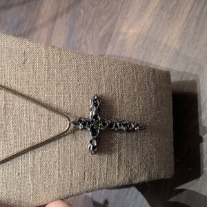 Source Unknown Silver Cross Necklace with Green Detail